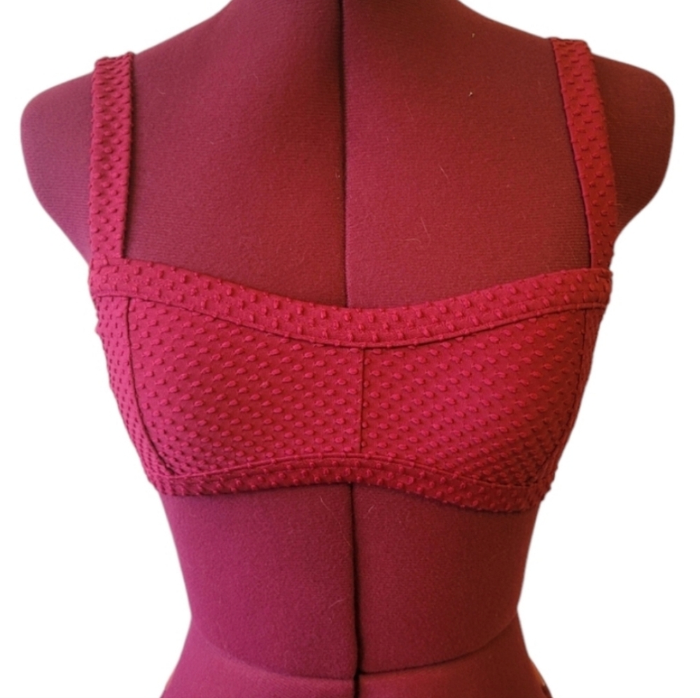 Peony Sangria Textured Bordeaux Bandeau Bikini Top AjustablStraps, Size AU8
